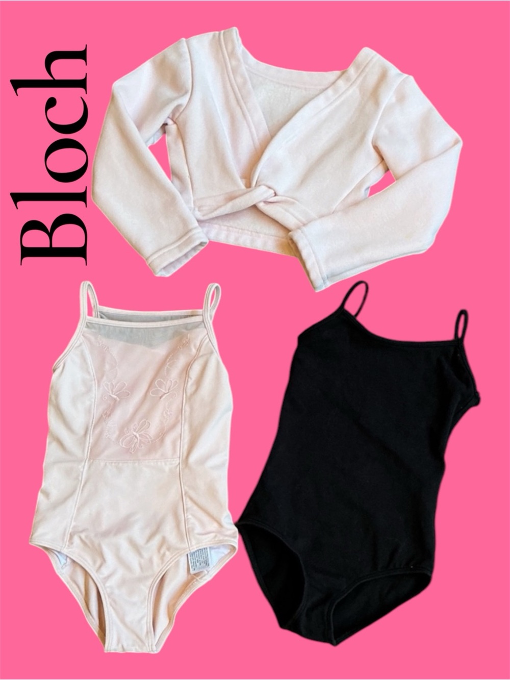 Bloch Girls' -Sz 4-6T- Pink and Black Dance Ballet Leotard 3pc. Bundle